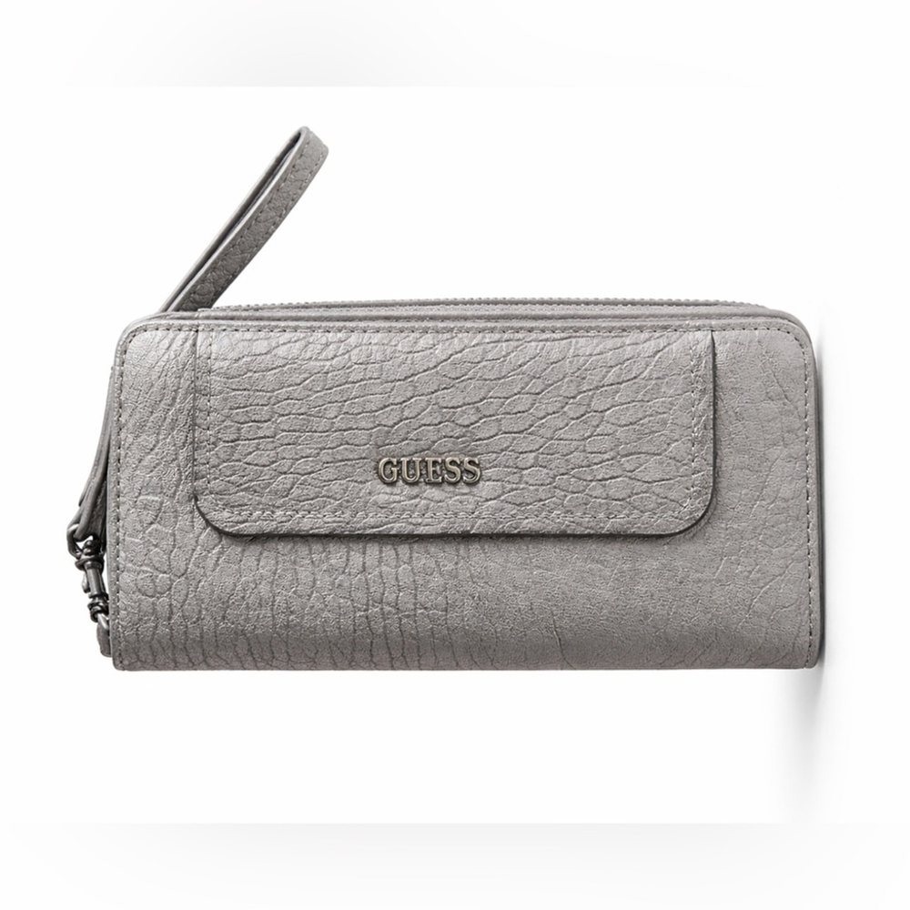 GUESS Metallic Croc-Embossed Wristlet Wallet Zip Around